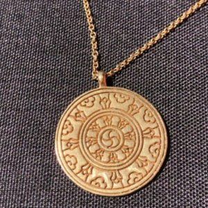 Me & Ro 10k Gold Tibetan Wheel of Transformati Disc Pendant 18" Mandala Necklace